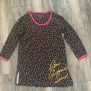 VICTORIA'S SECRET LONG SLEEVE BLACK/PINK/YELLOW FLORAL NIGHTGOWN XS-EUC